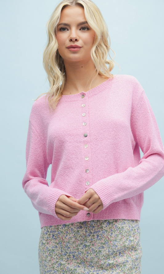 Button Up Knit Sweater Pink