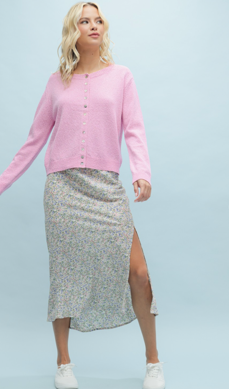 Button Up Knit Sweater Pink