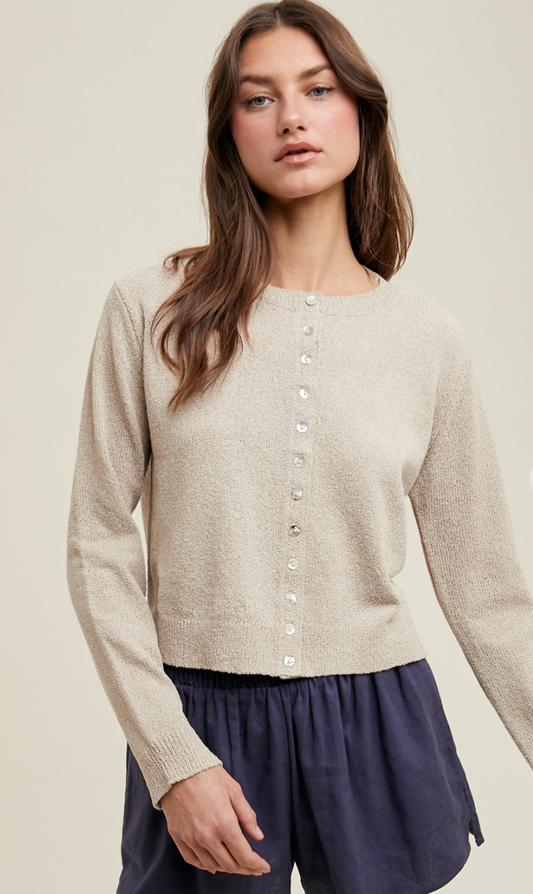 Button Up Knit Sweater Taupe