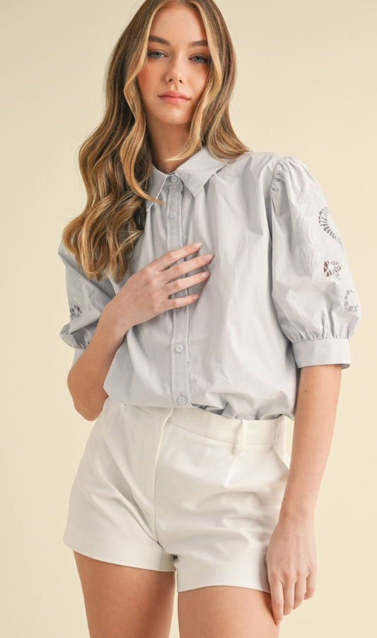 Breezy Blue Embroidered Blouse