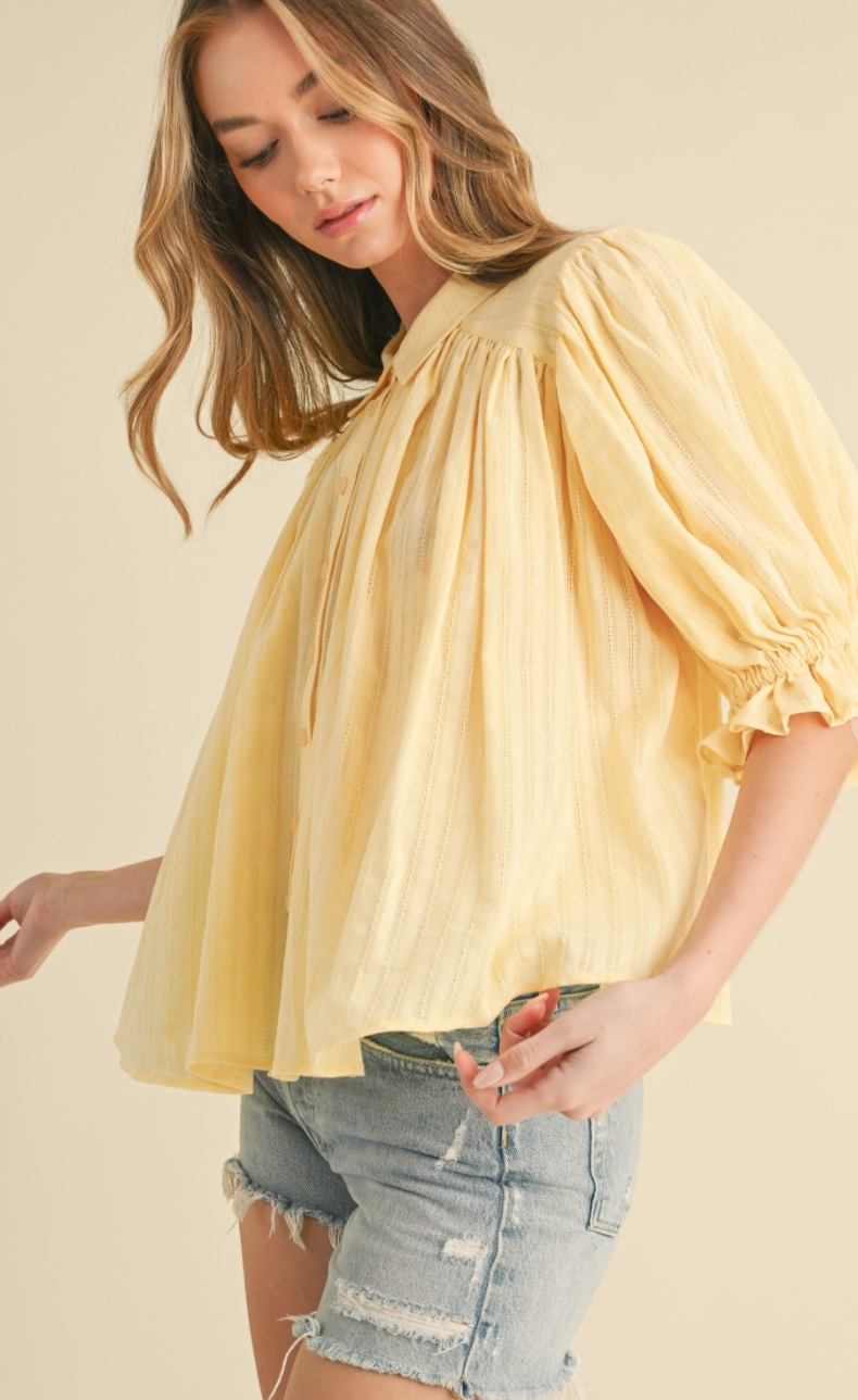 French Yellow Puff Sleeve Blouse
