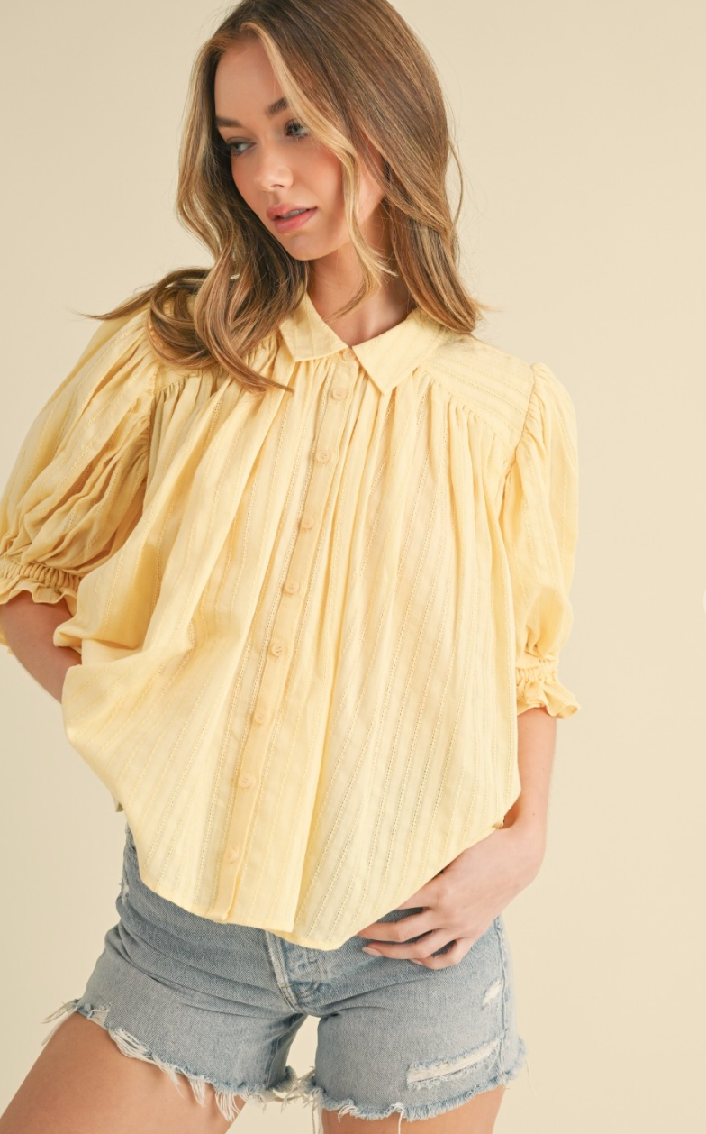 French Yellow Puff Sleeve Blouse