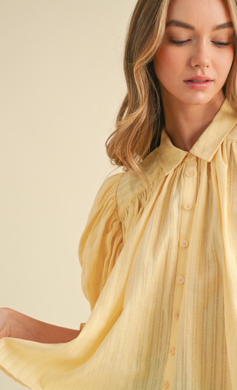 French Yellow Puff Sleeve Blouse