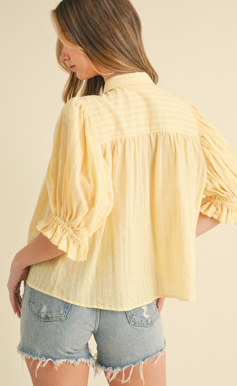 French Yellow Puff Sleeve Blouse