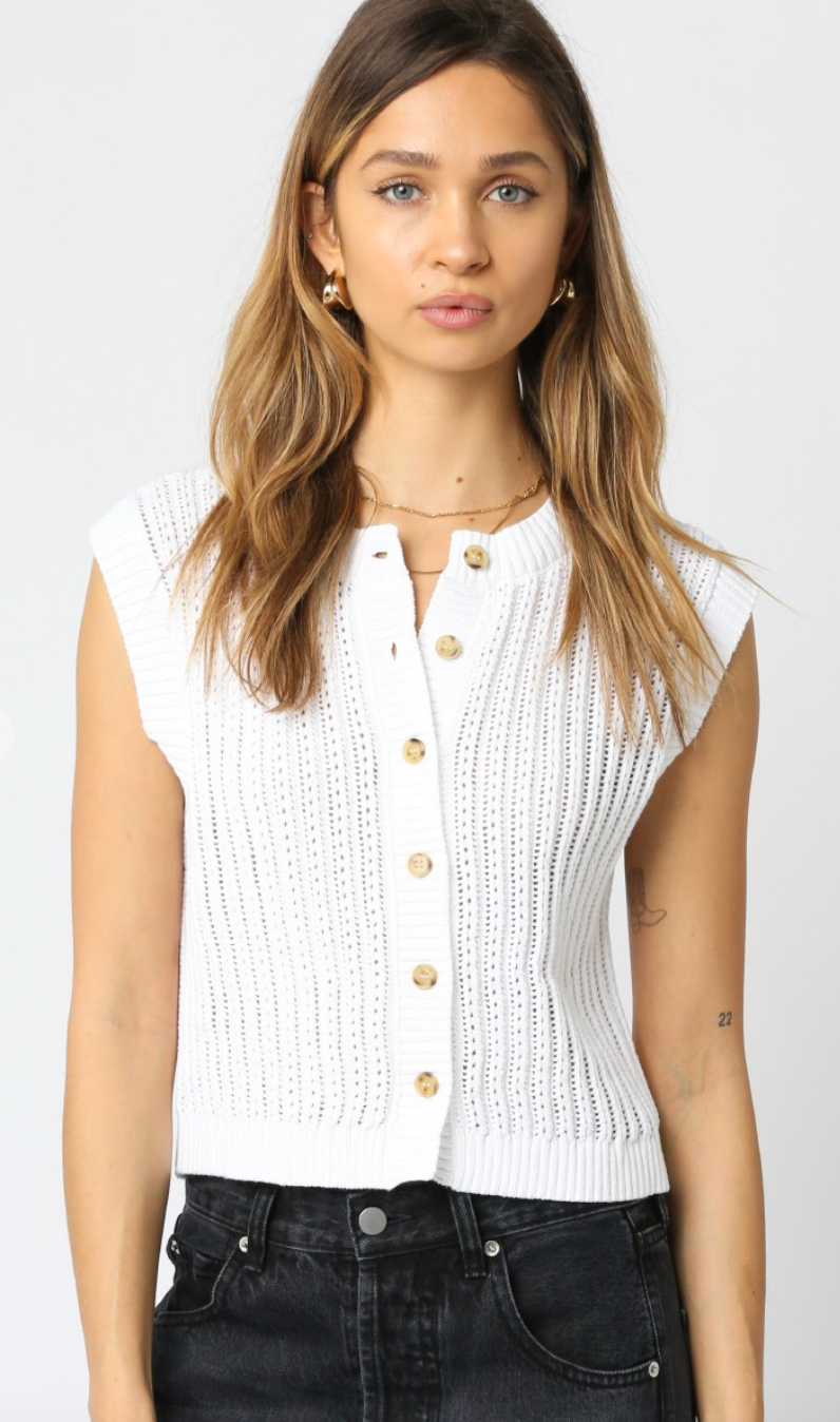 Button Knit Tank White
