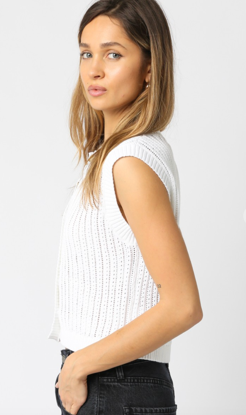 Button Knit Tank White