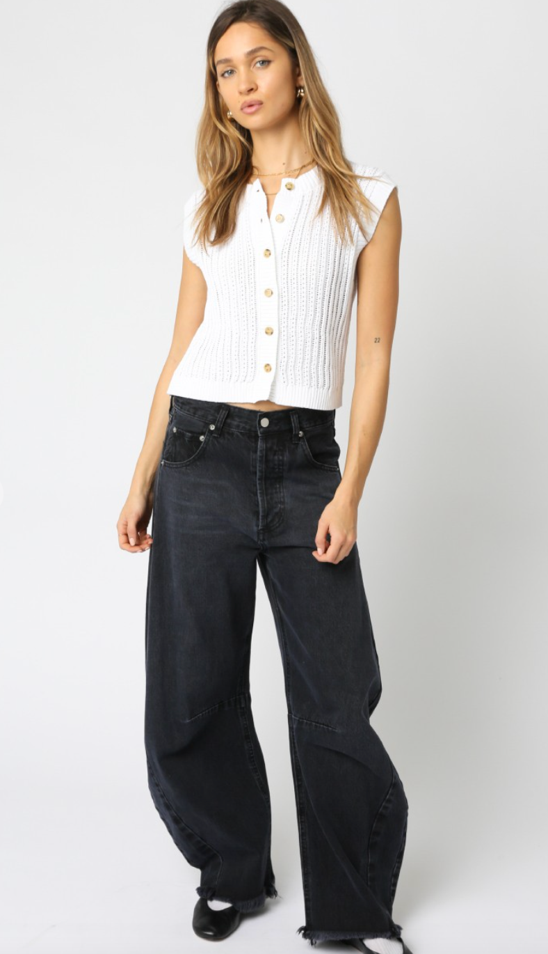 Button Knit Tank White