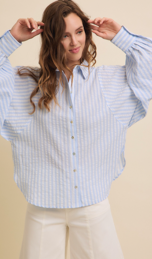 Cotton Stripe Shirt Blue