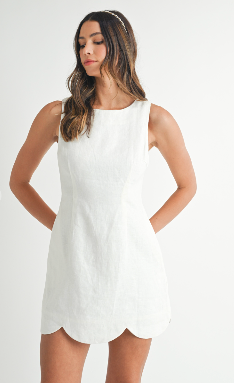 Scallop Hem Shift Dress White