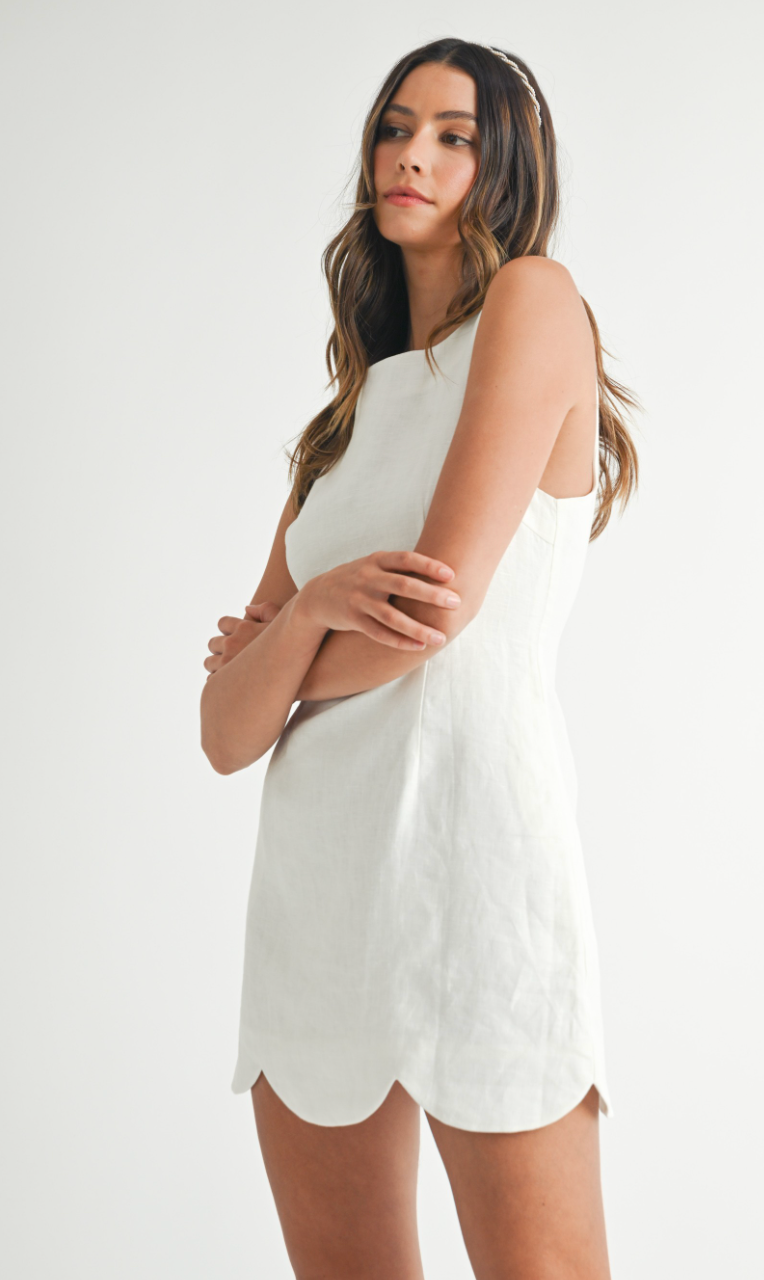 Scallop Hem Shift Dress White