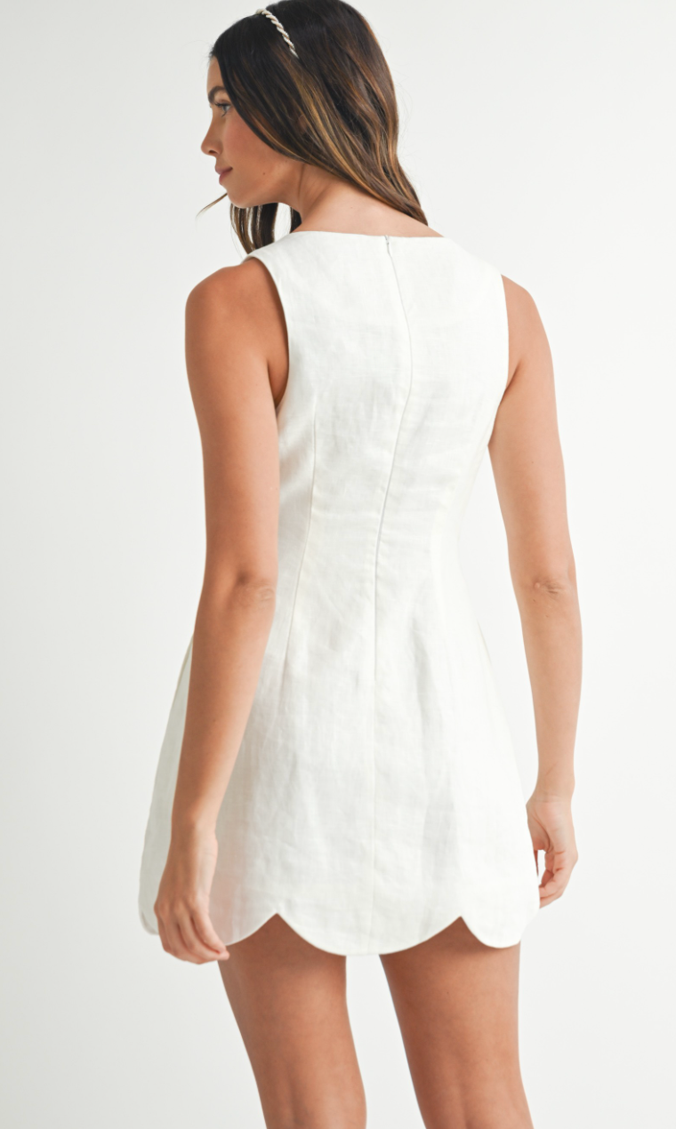 Scallop Hem Shift Dress White