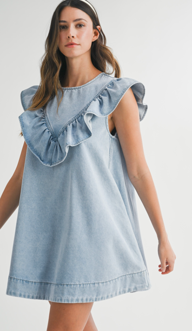 Ruffle Detail Denim Dress