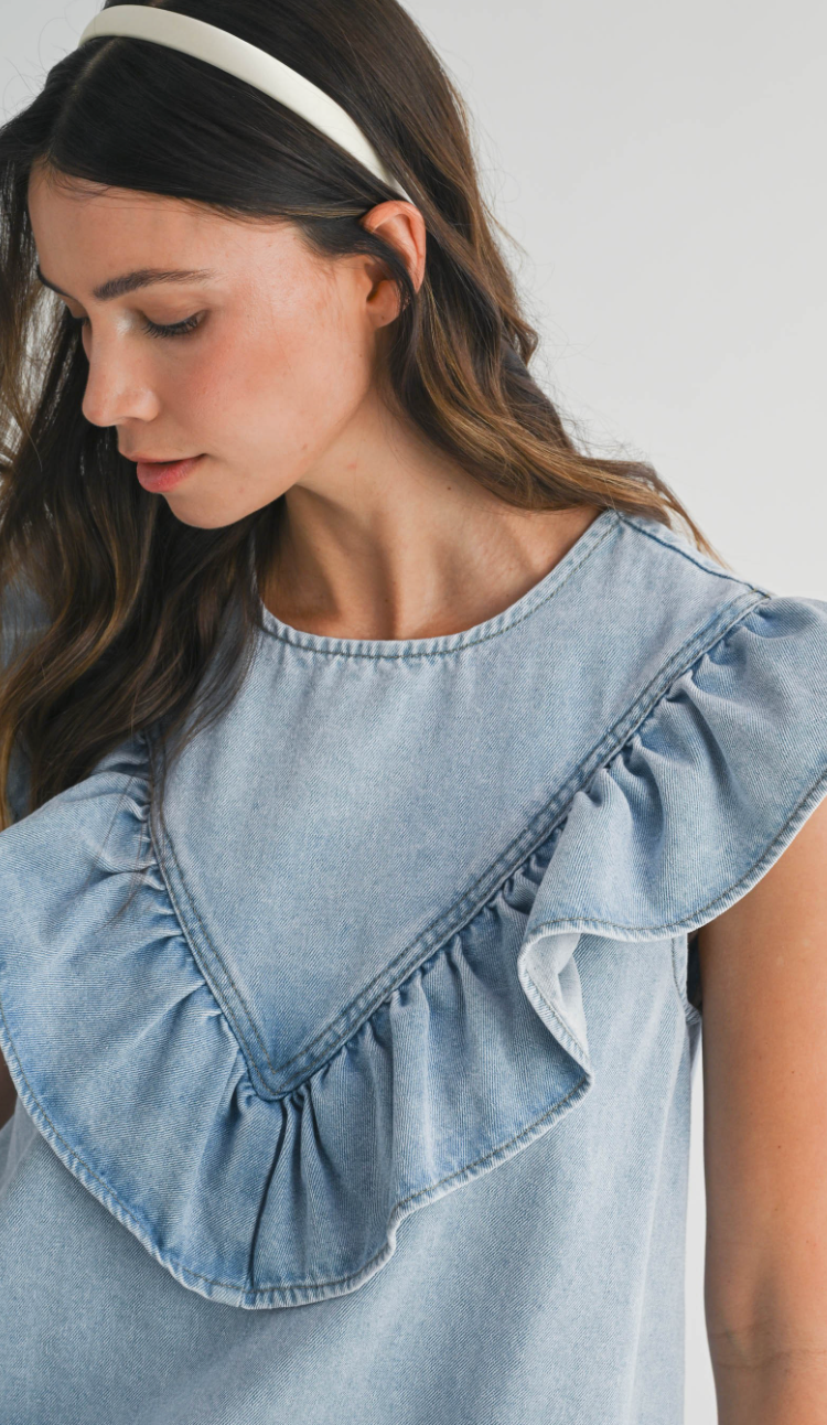Ruffle Detail Denim Dress