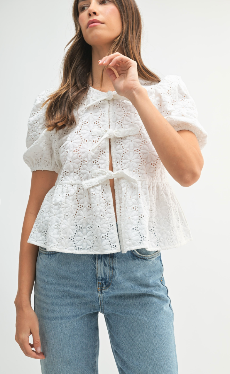 Eyelet Ruffle Tie Top
