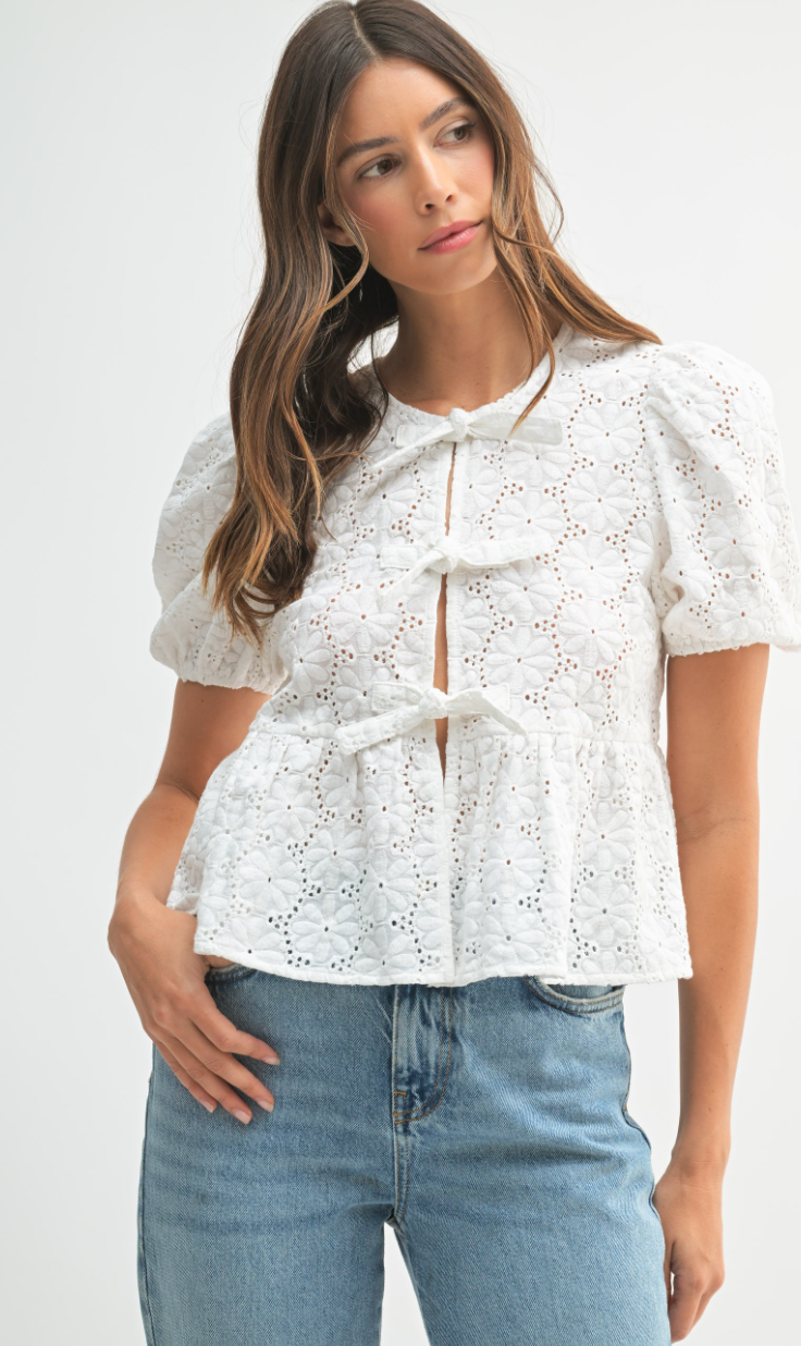 Eyelet Ruffle Tie Top