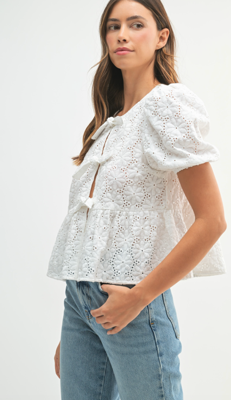 Eyelet Ruffle Tie Top