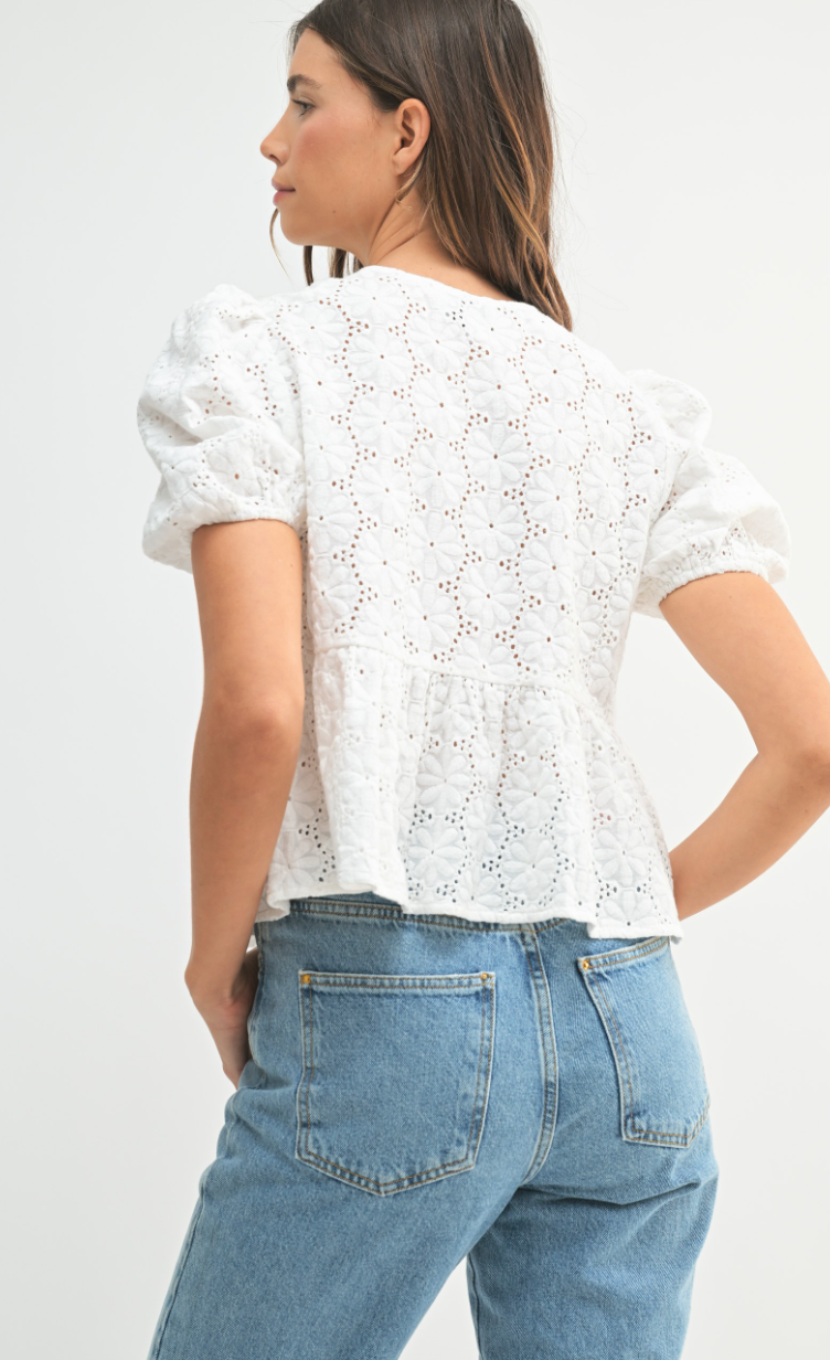 Eyelet Ruffle Tie Top