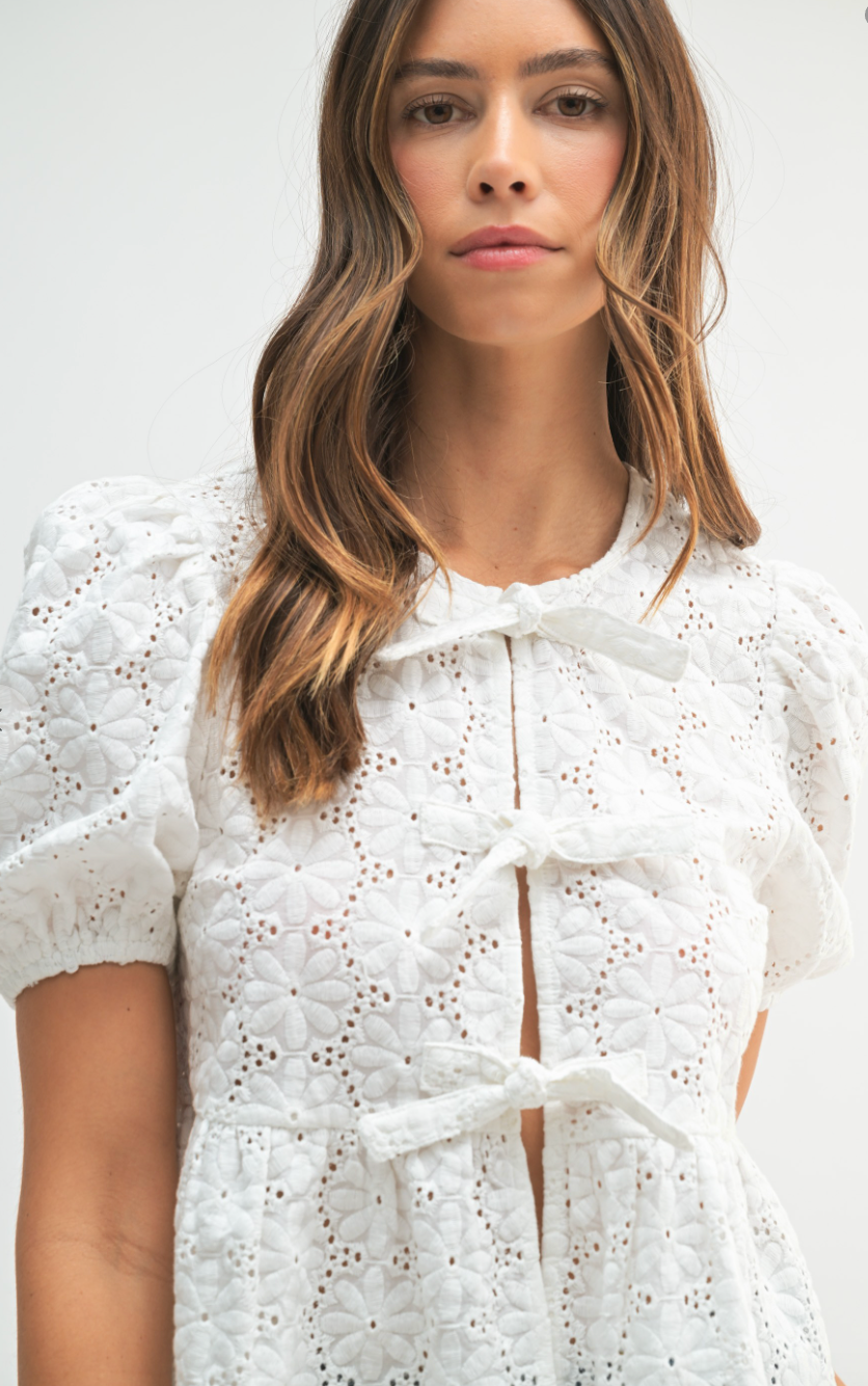 Eyelet Ruffle Tie Top