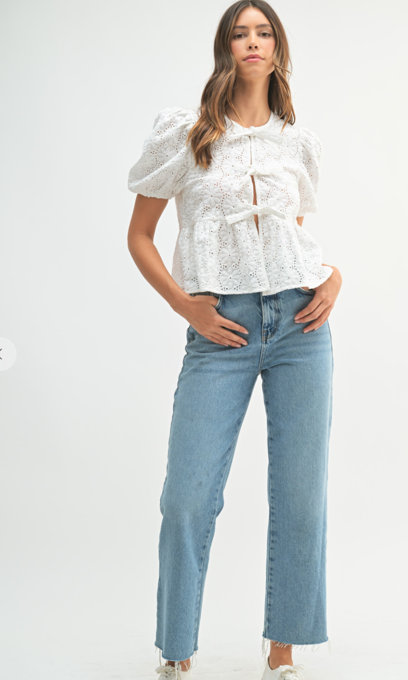 Eyelet Ruffle Tie Top