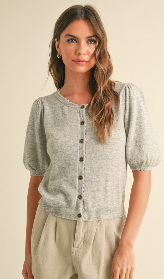 Heather Grey Puff Sleeve Sweater
