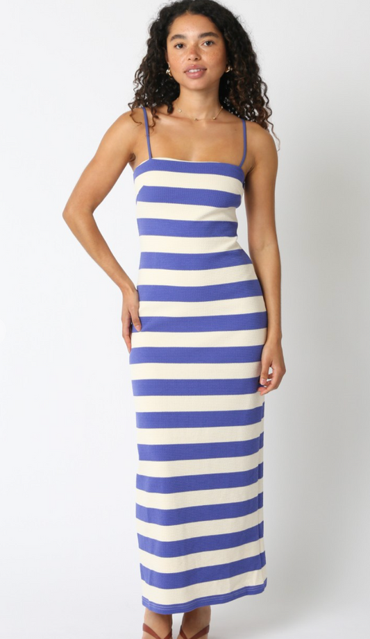 Stripe Strappy Dress Royal/White