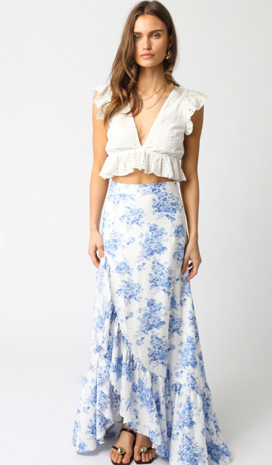 Evelyn Blue Floral Maxi Skirt