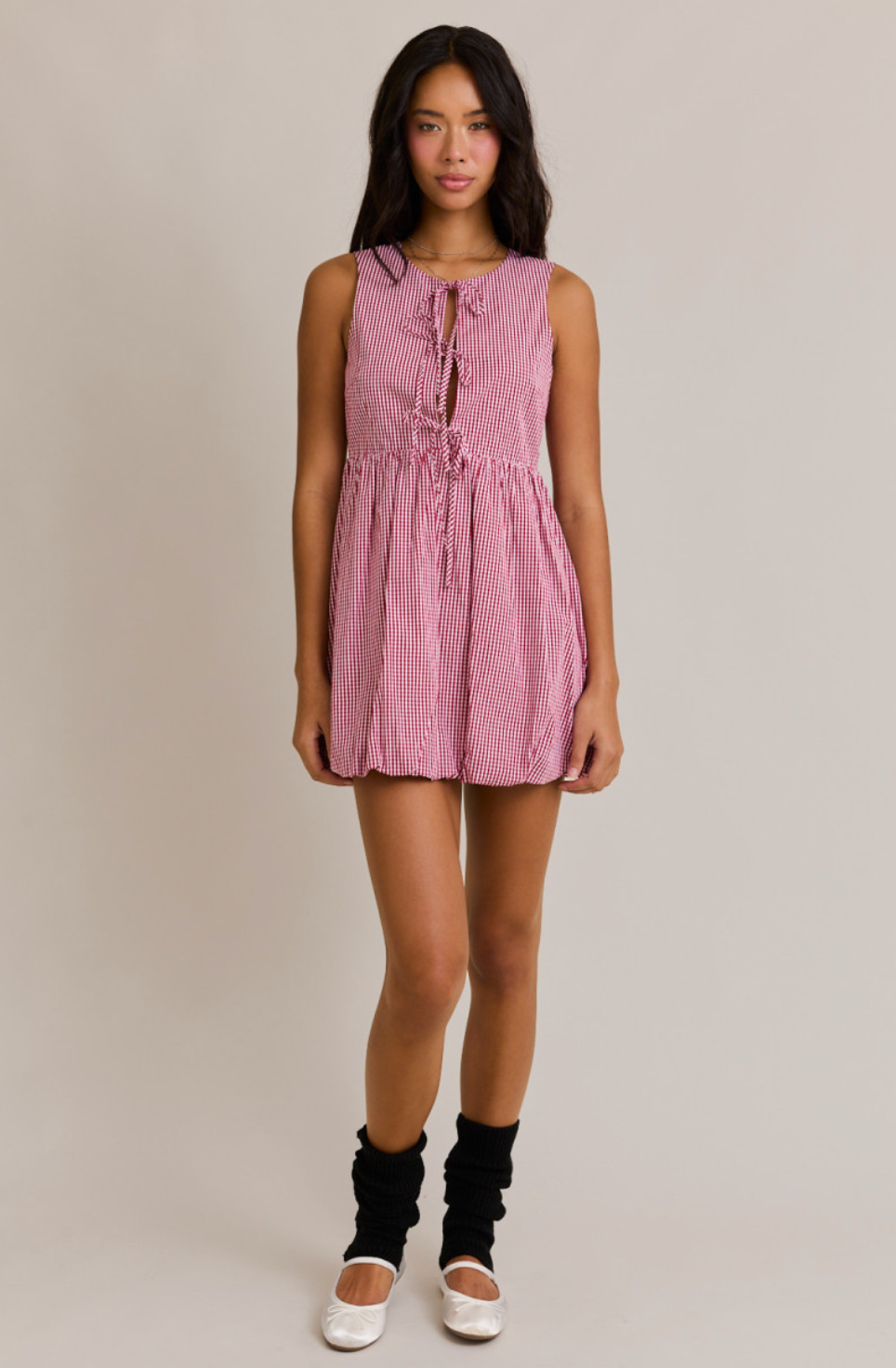 Gingham Bubble Hem Tie Dress
