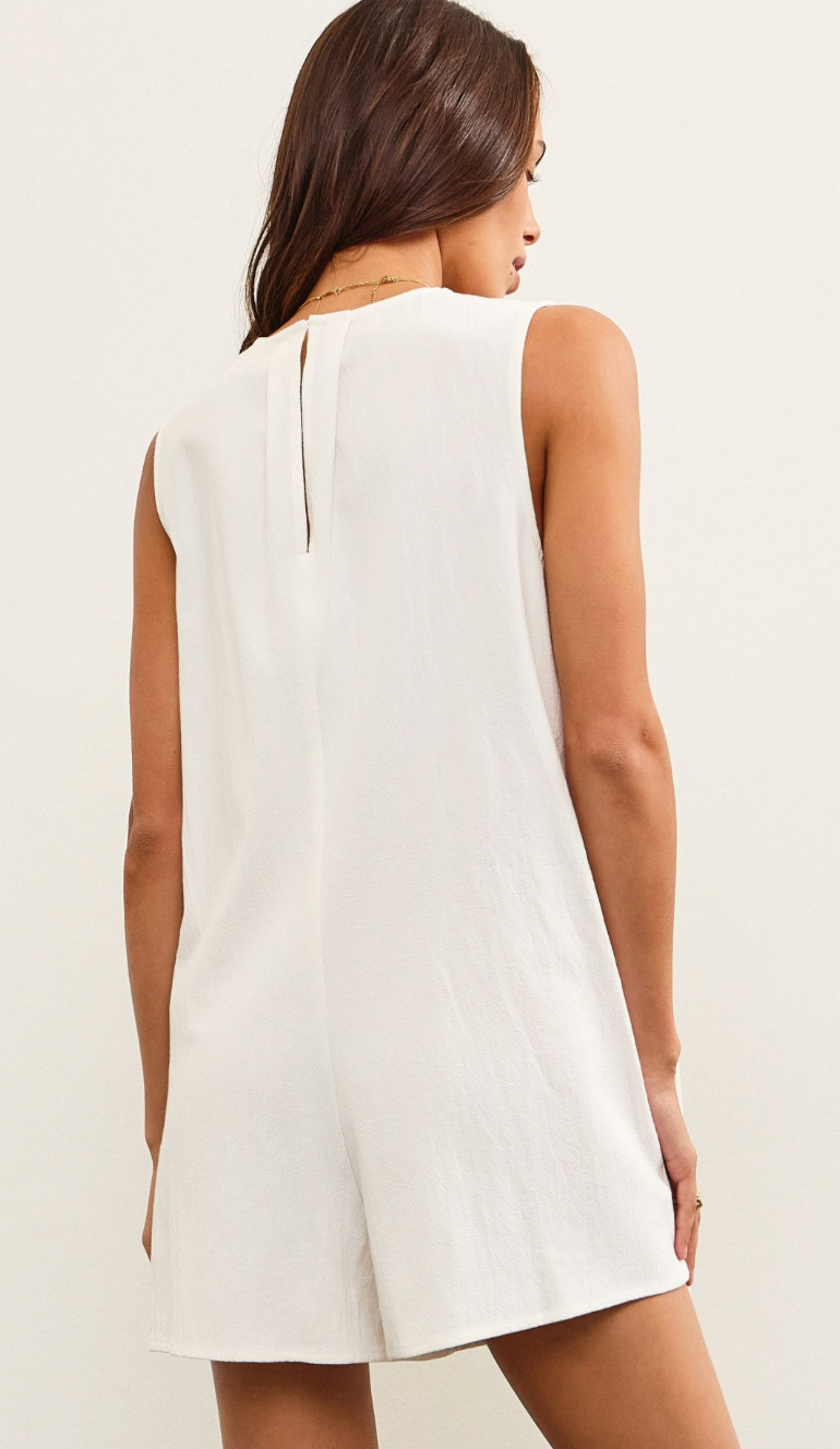 Pleated Tie Up Romper White