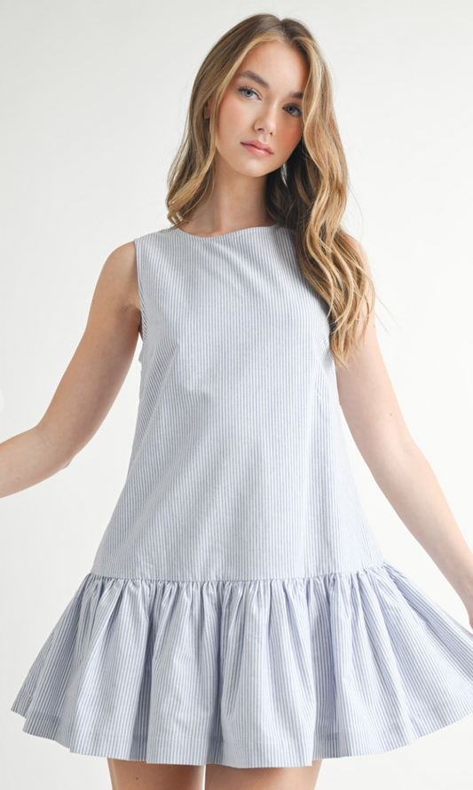 Blue Pin Stripe Drop Hem Dress