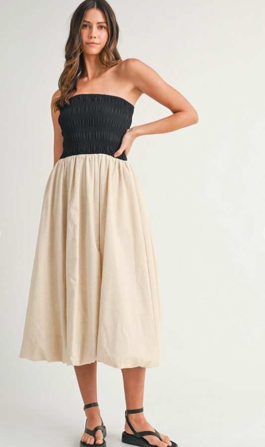 Linen Smocked Strapless Dress