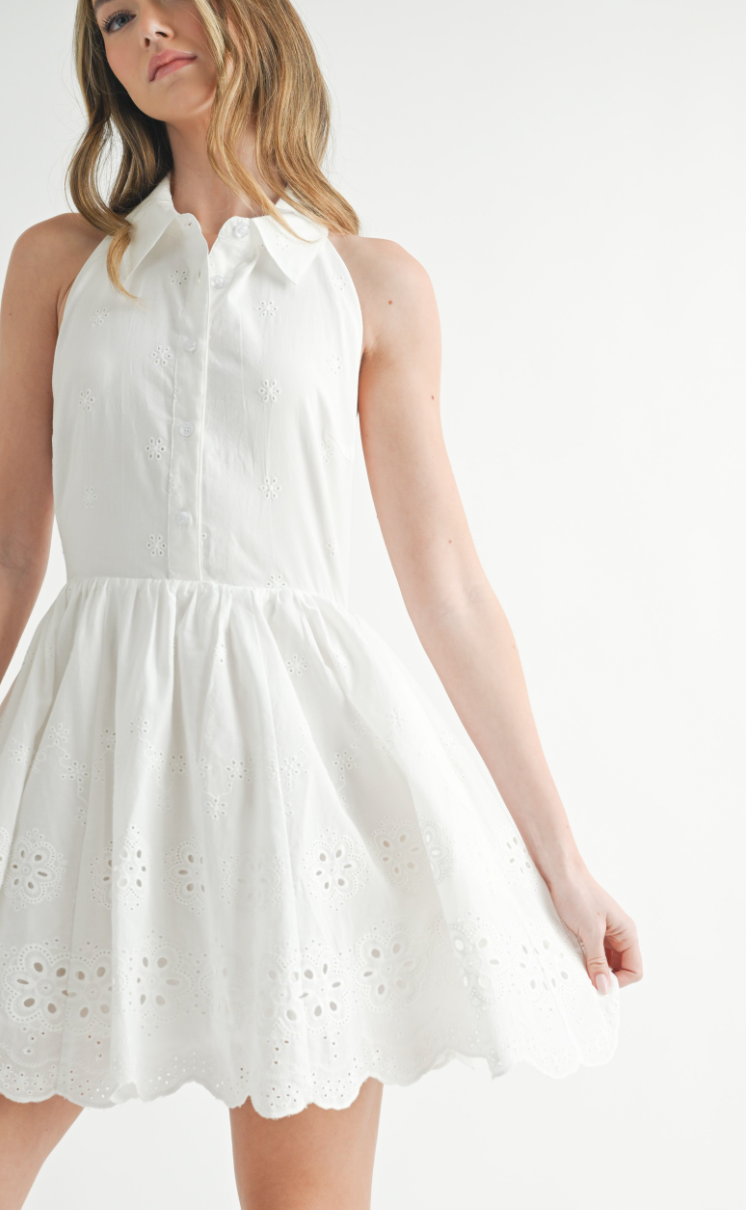 White Eyelet Halter Dress