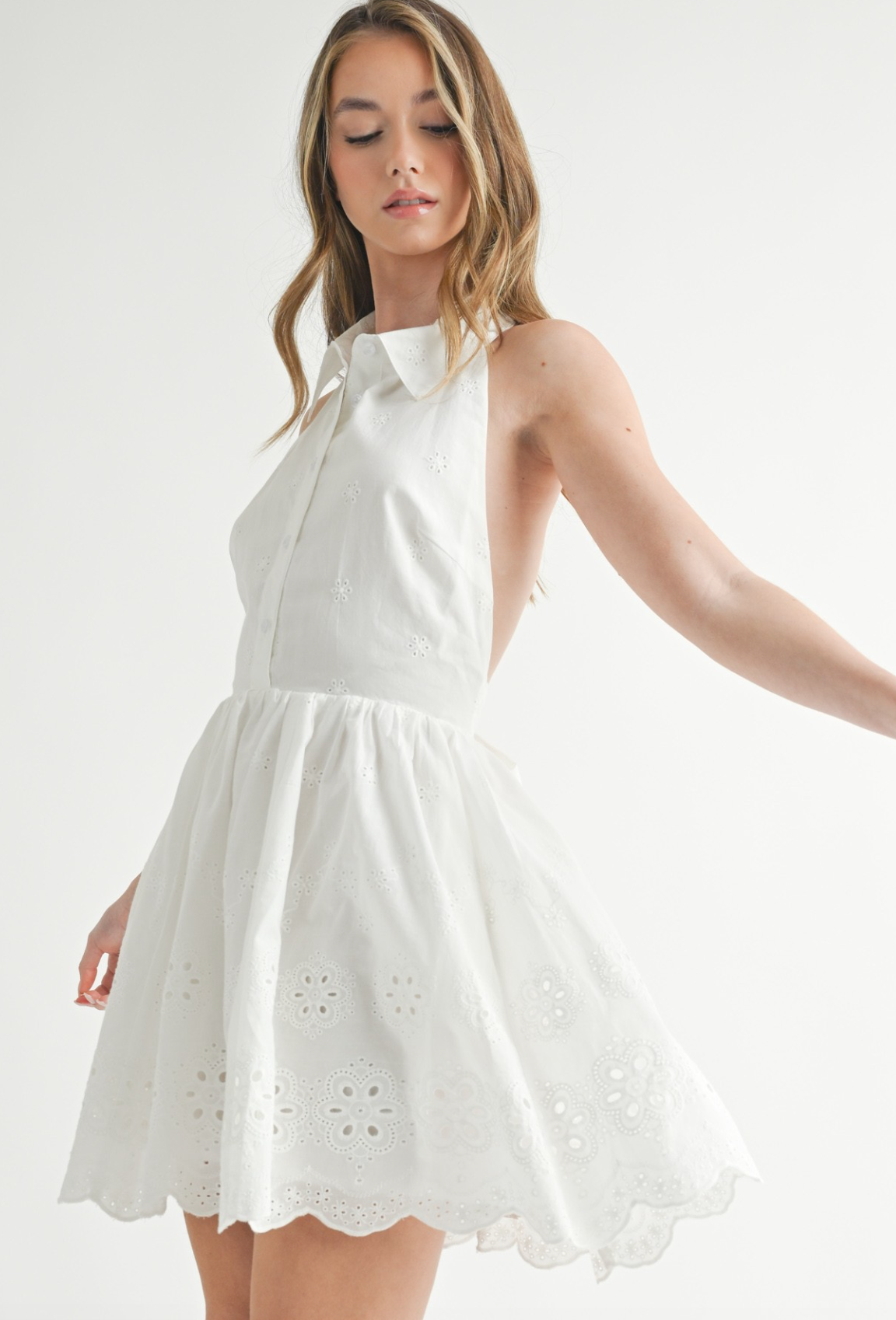 White Eyelet Halter Dress