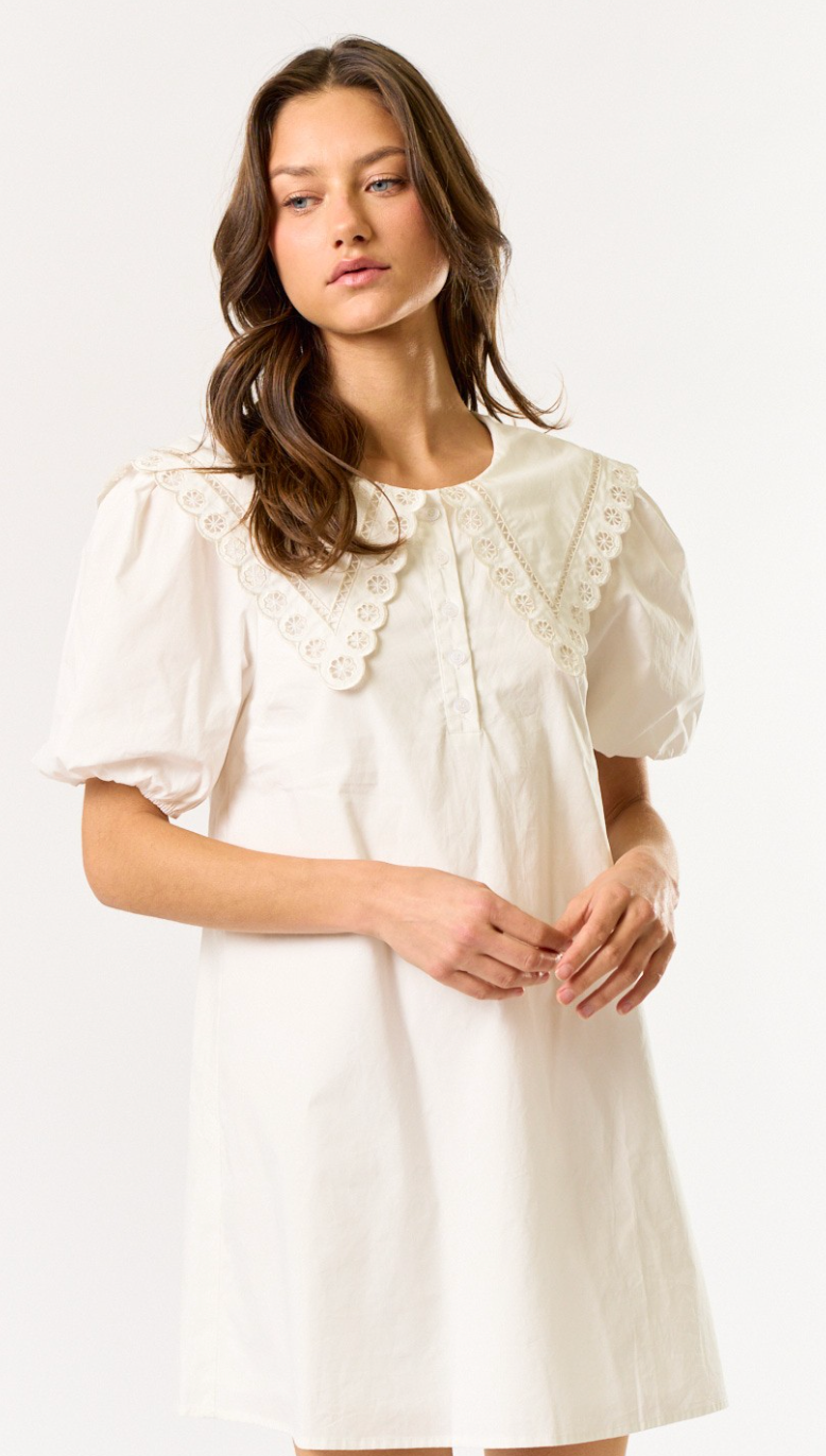 Puff Sleeve Scallop Collar Dress
