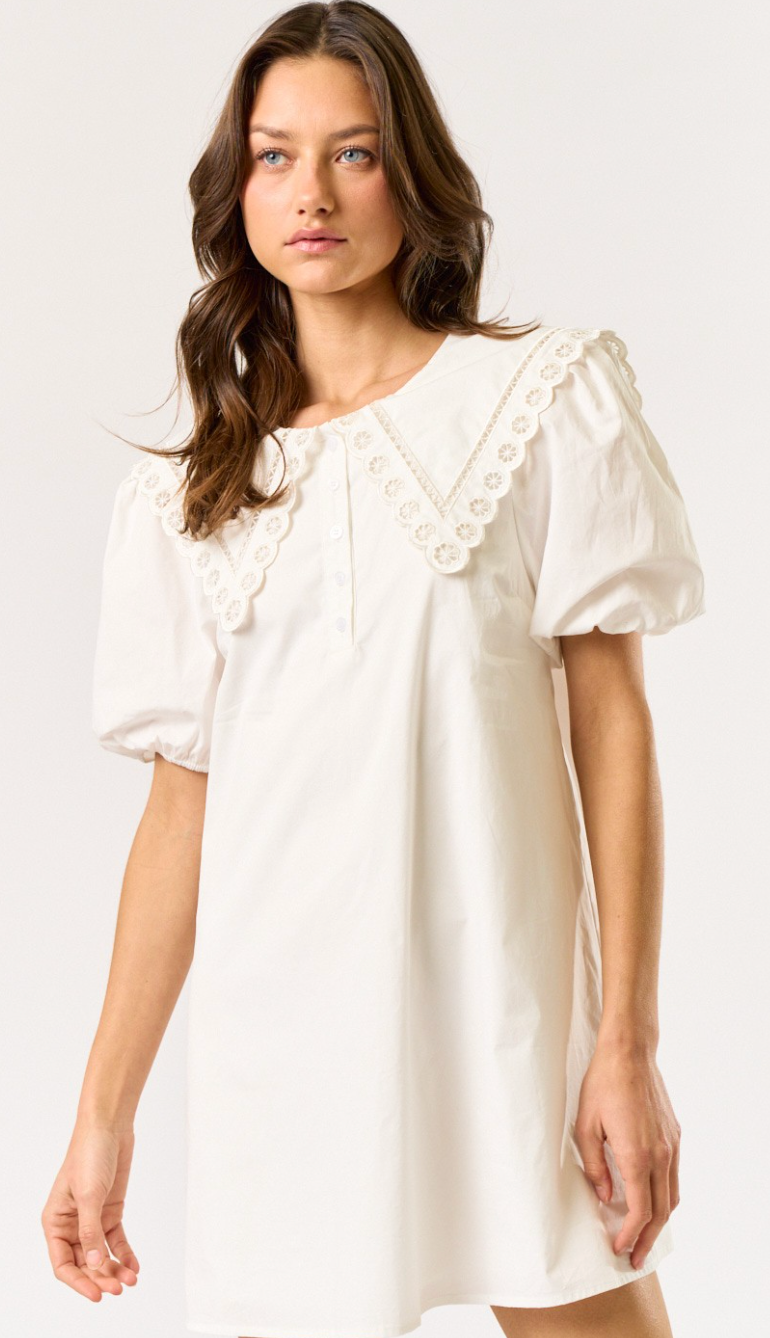Puff Sleeve Scallop Collar Dress