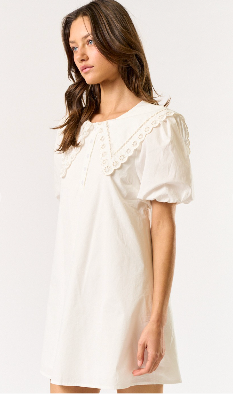 Puff Sleeve Scallop Collar Dress