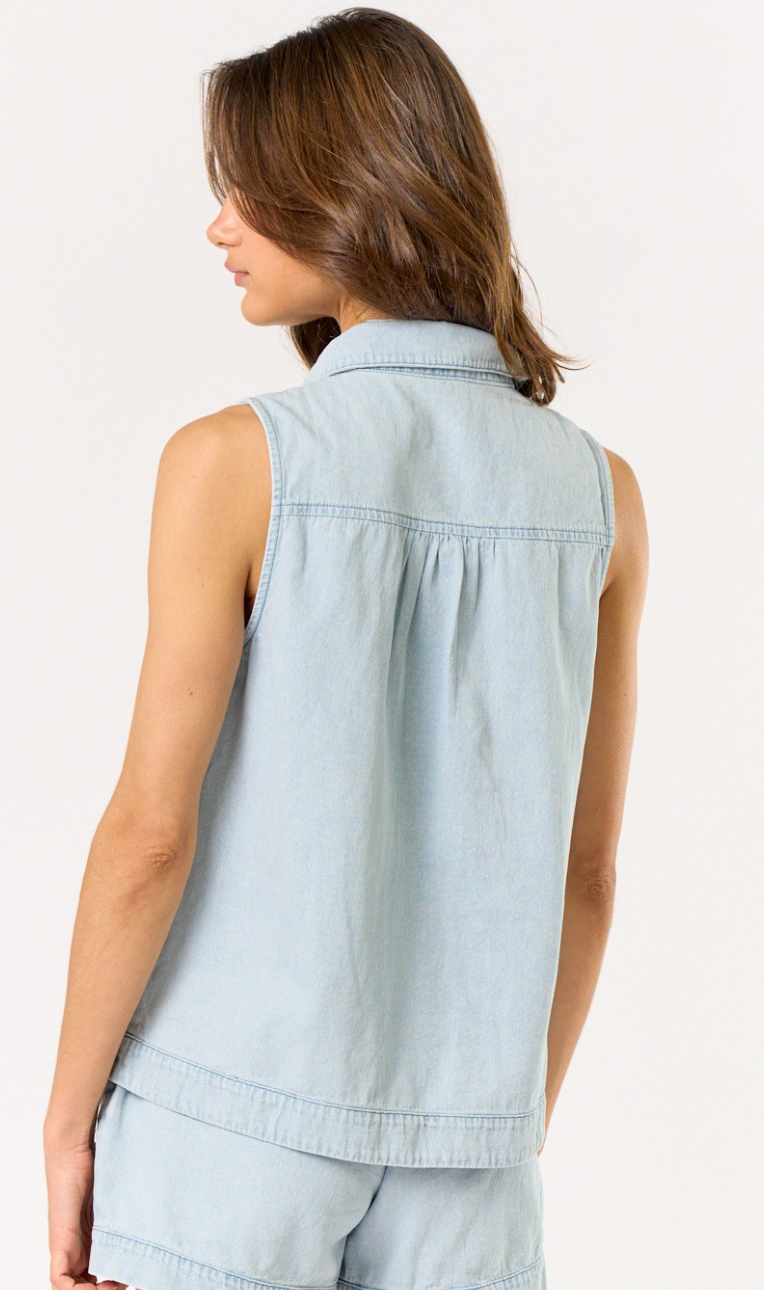 Light Denim Collared Top