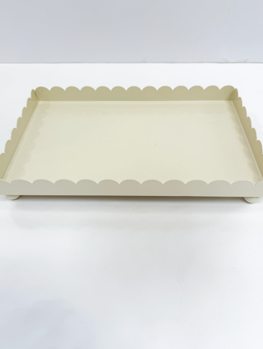 Cream Scallop Footed Tray