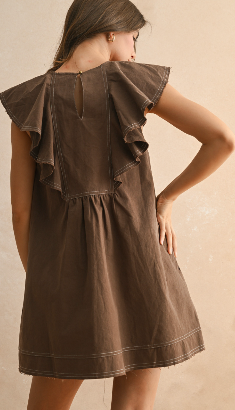 Rayne Ruffled Collar Dress Brown