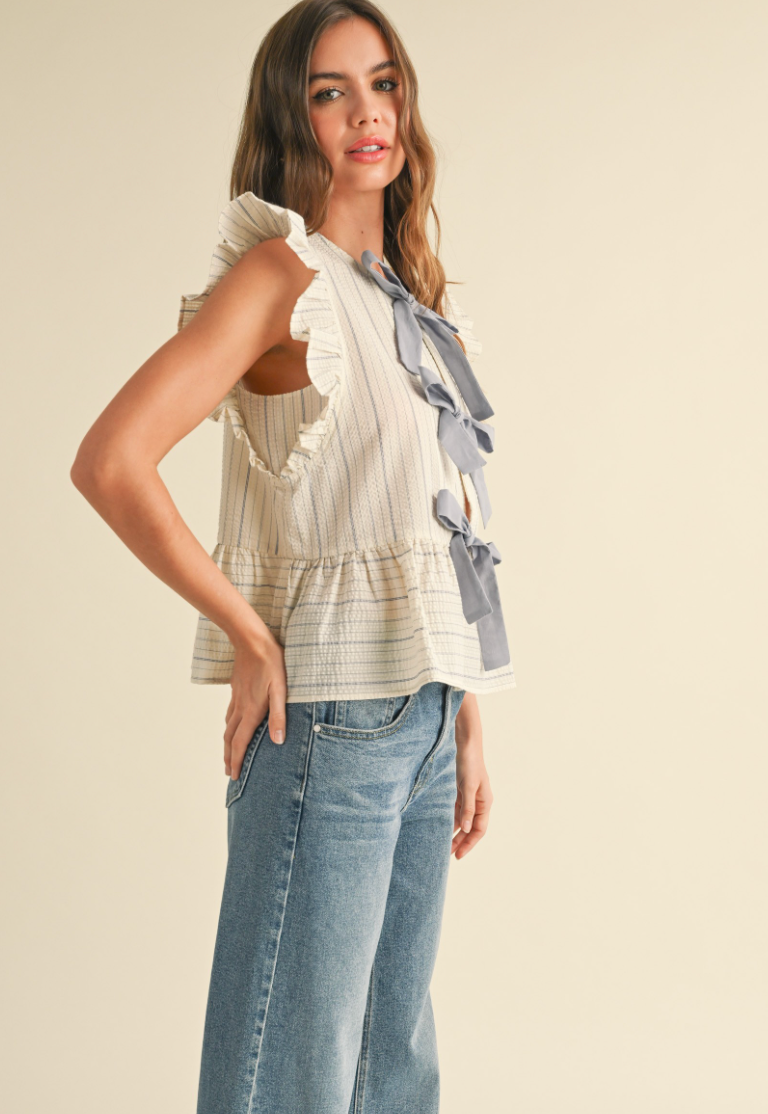 Blue Stripe Bow Ties Top