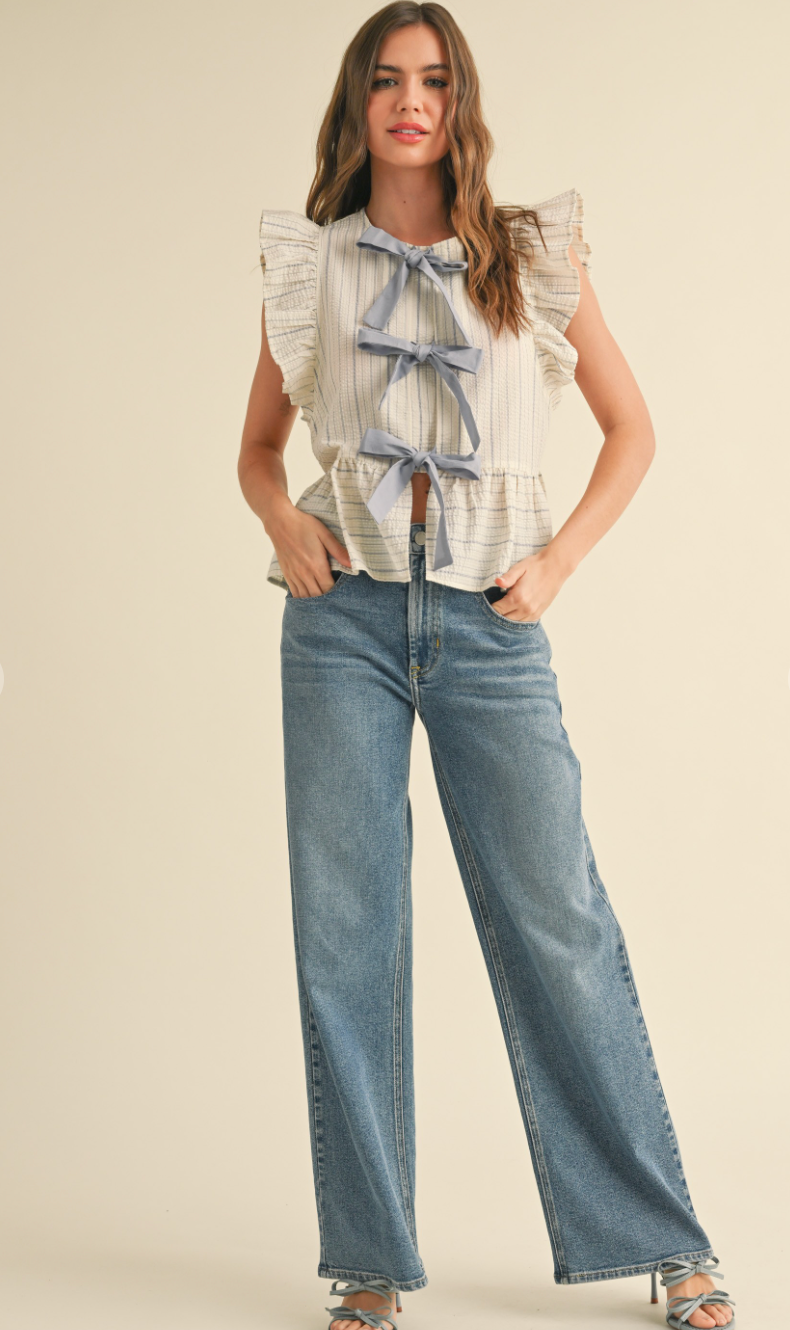 Blue Stripe Bow Ties Top