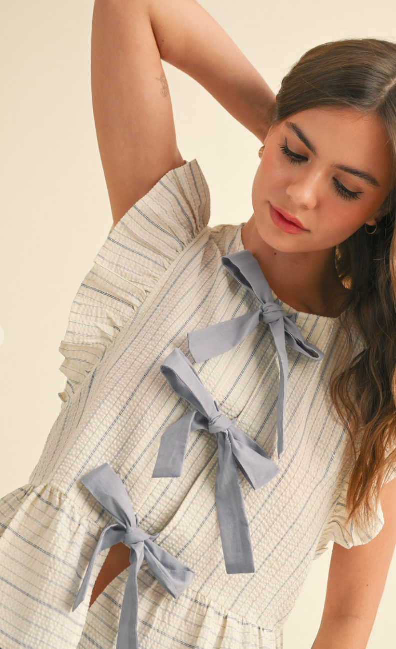 Blue Stripe Bow Ties Top