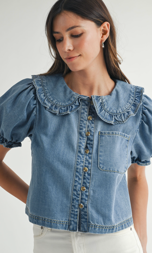 Farrah Collared Denim Top
