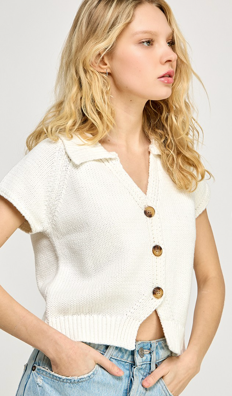 Collared Knit Top White