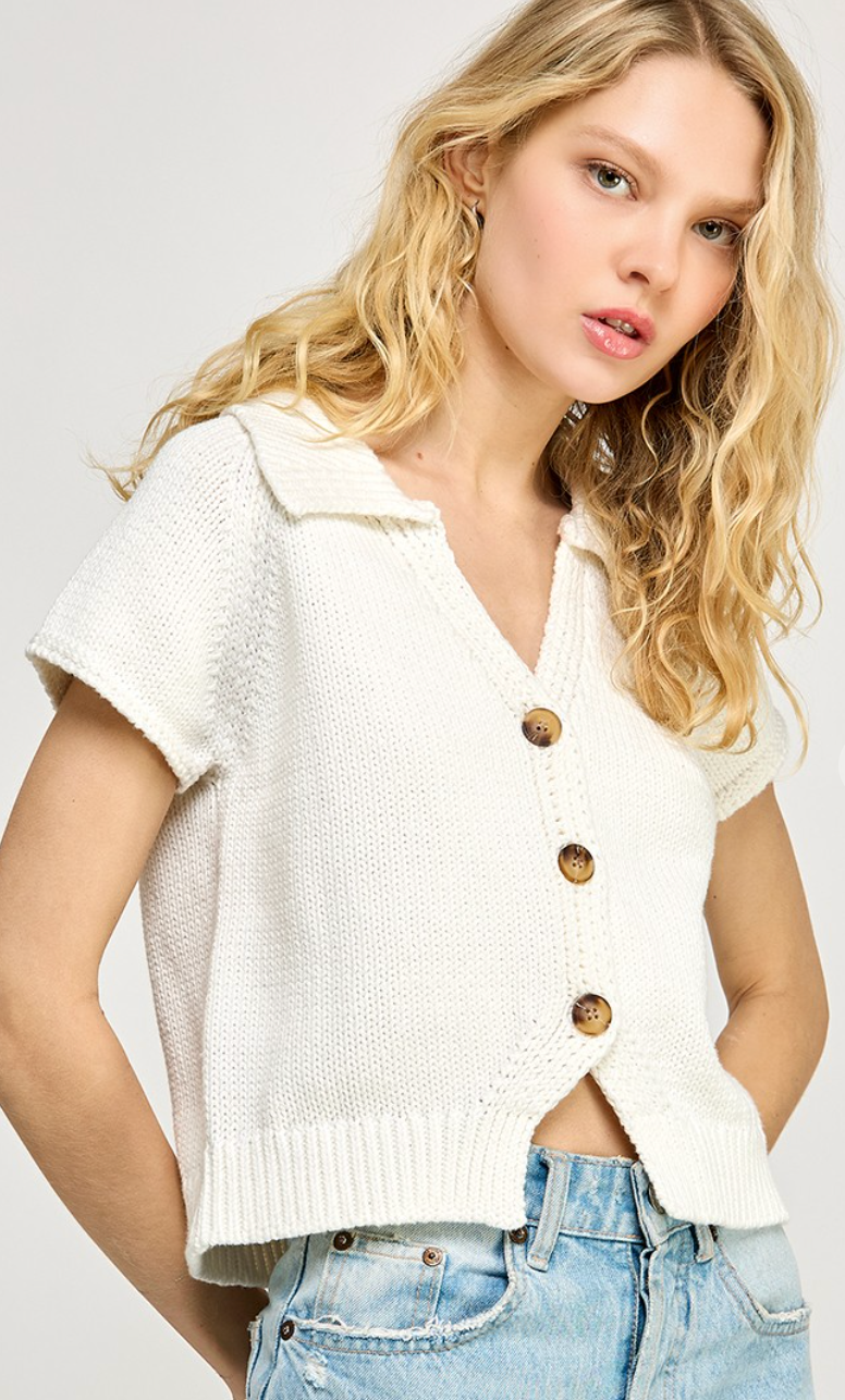 Collared Knit Top White