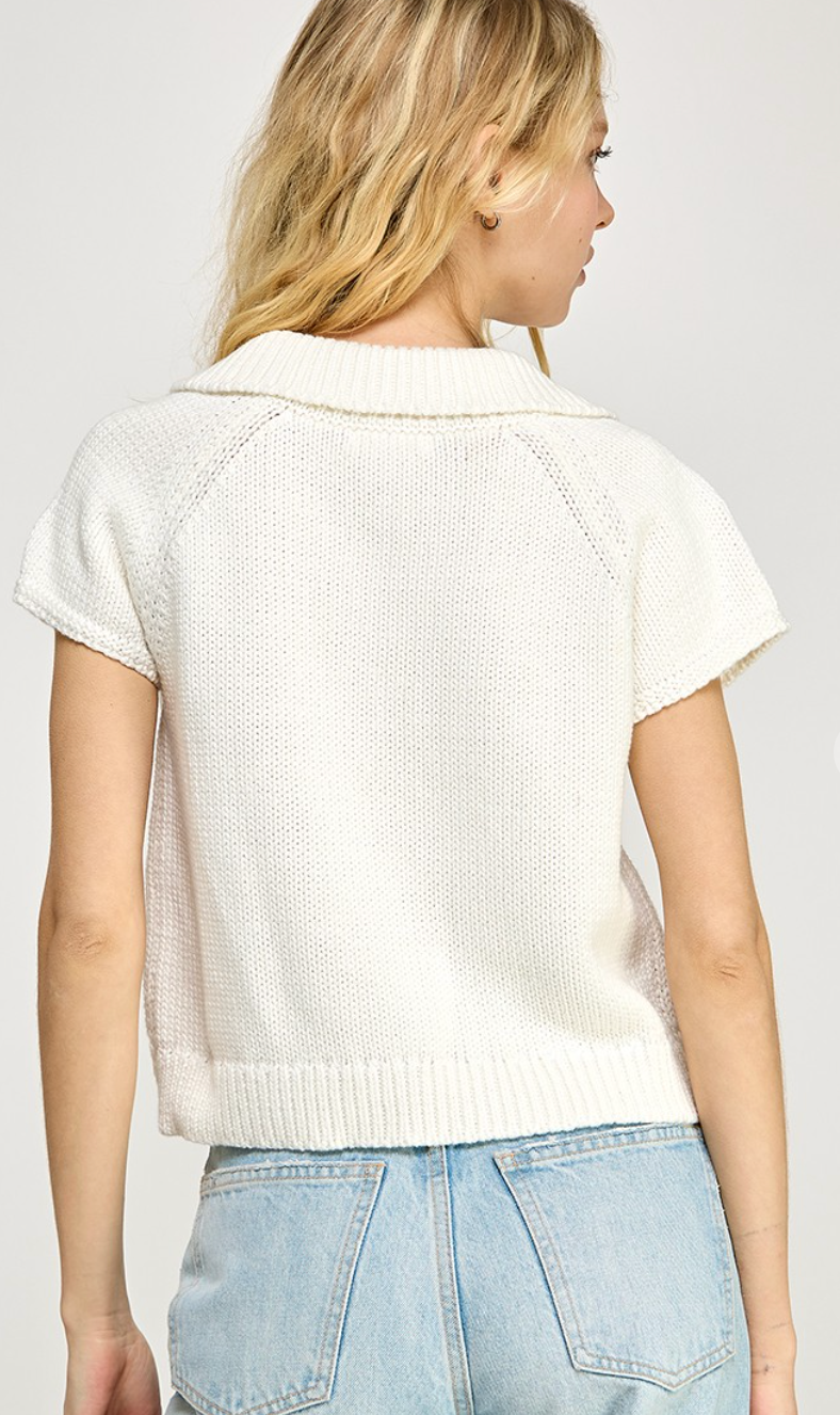 Collared Knit Top White