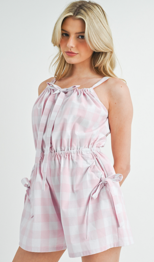 Pink Gingham Bow Romper