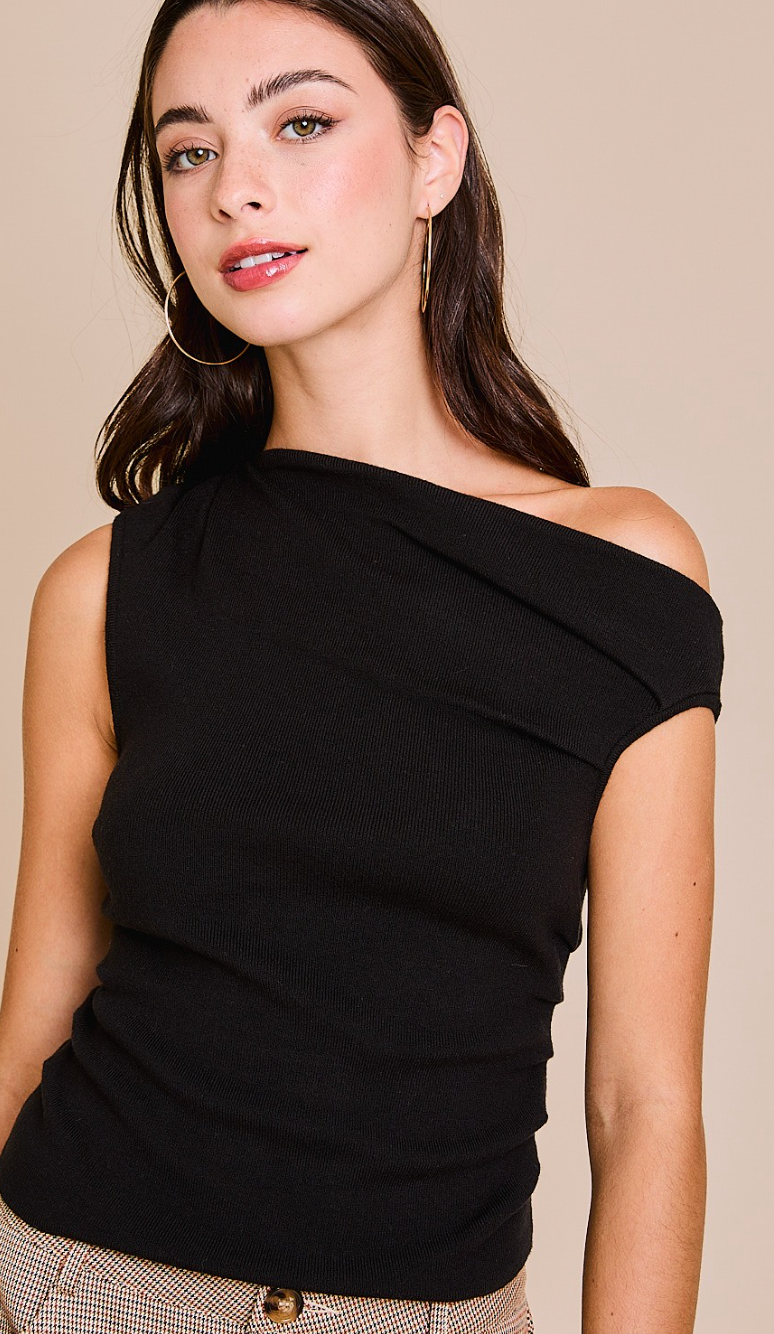 Asymmetrical Sweater Tank Black