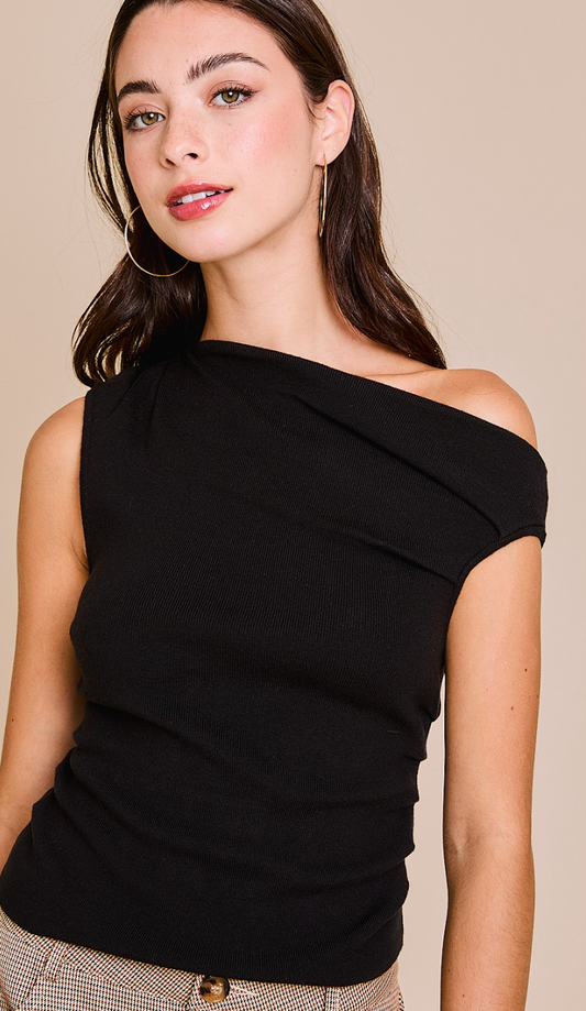 Asymmetrical Sweater Tank Black