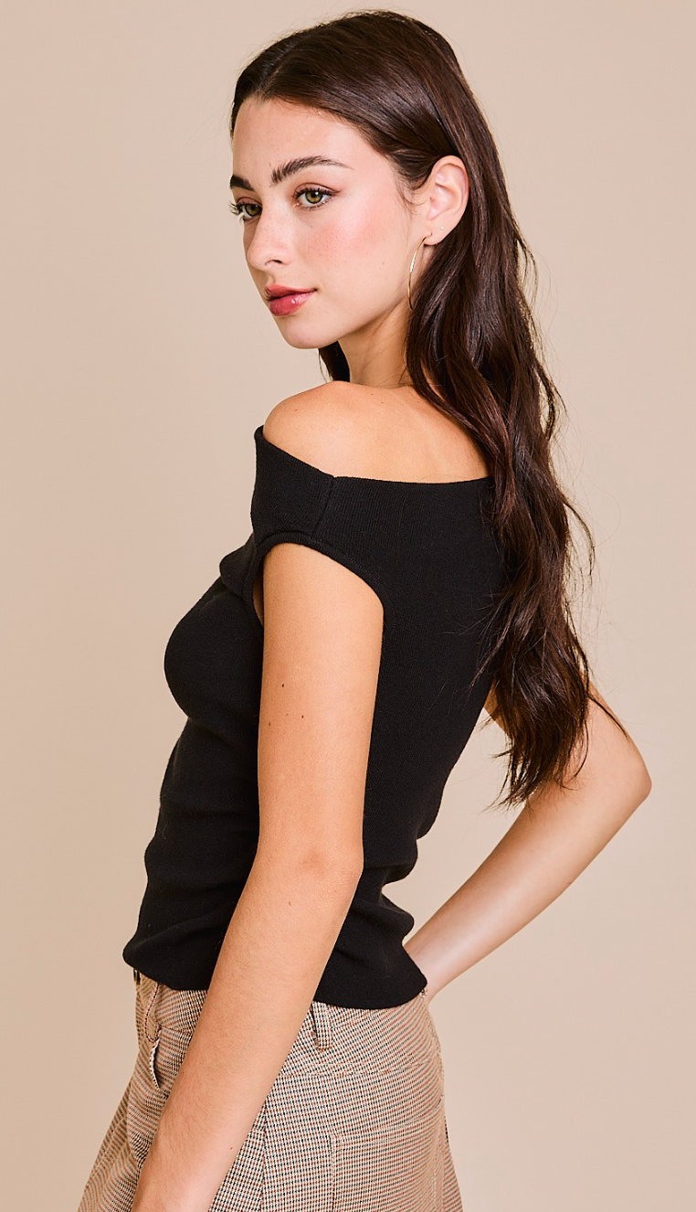 Asymmetrical Sweater Tank Black