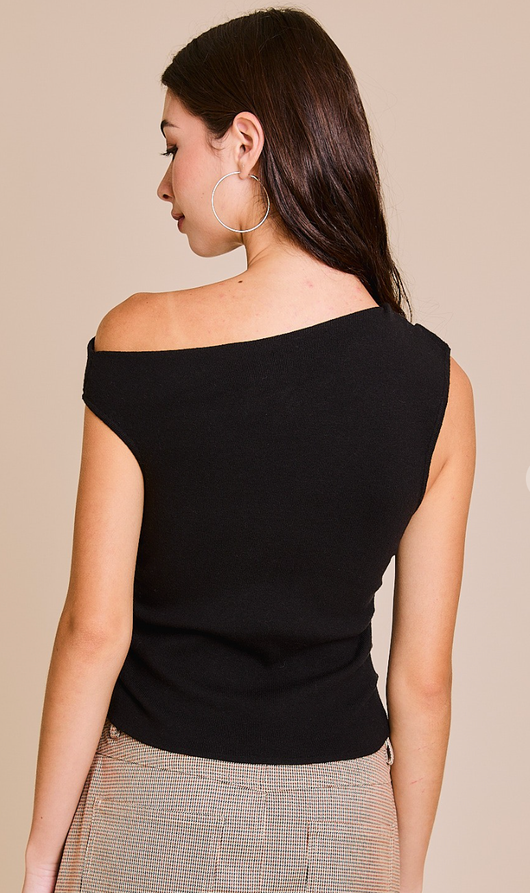 Asymmetrical Sweater Tank Black
